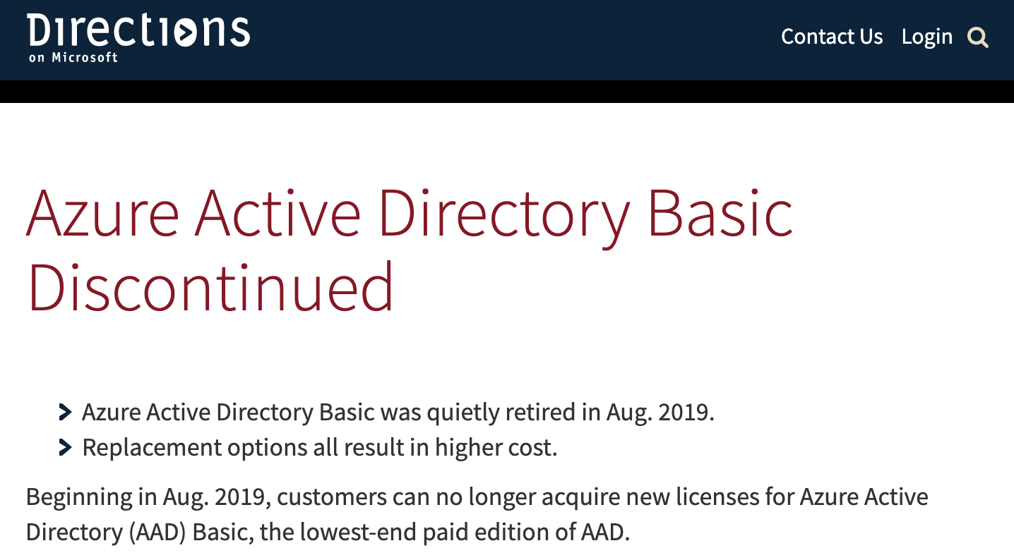 Azure Active Directory Basic Edition Removal Article (2019)